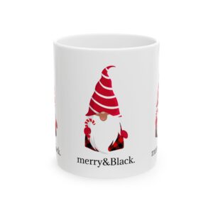 Ceramic Mug with Black Christmas Gnome Design